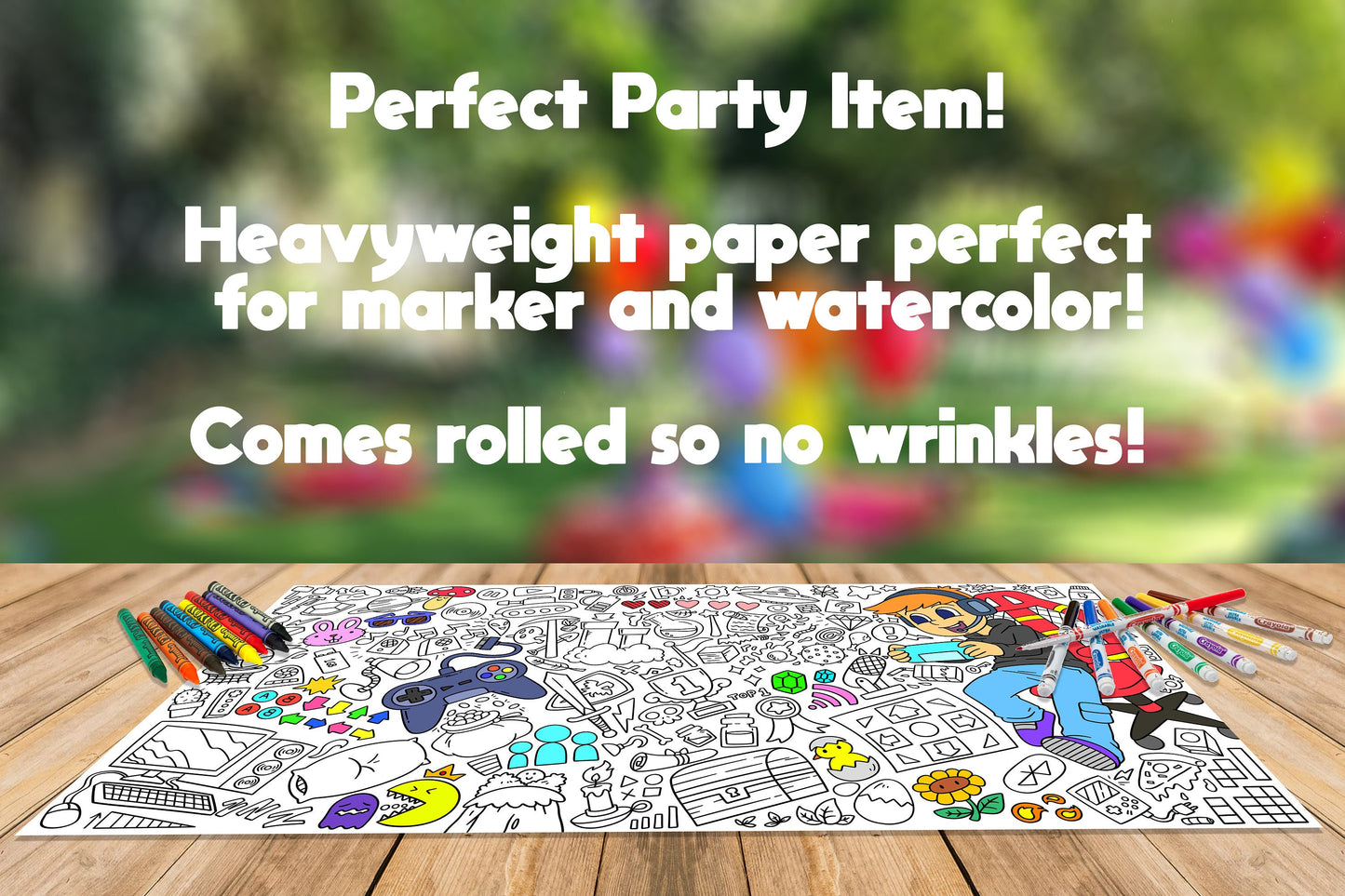 Gamer Boy Coloring Sheet, Jumbo Coloring Book Page, Animal Theme Giant Coloring Poster