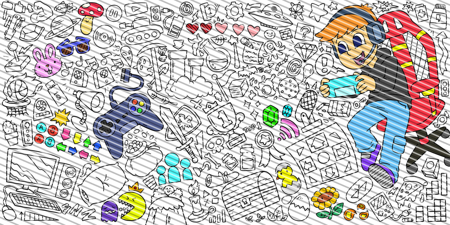 Gamer Boy Coloring Sheet, Jumbo Coloring Book Page, Animal Theme Giant Coloring Poster