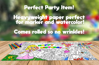 Princess Coloring Page, Custom Birthday Coloring Sheet, Jumbo Coloring Book Pages, Personalized Theme Giant Coloring Poster