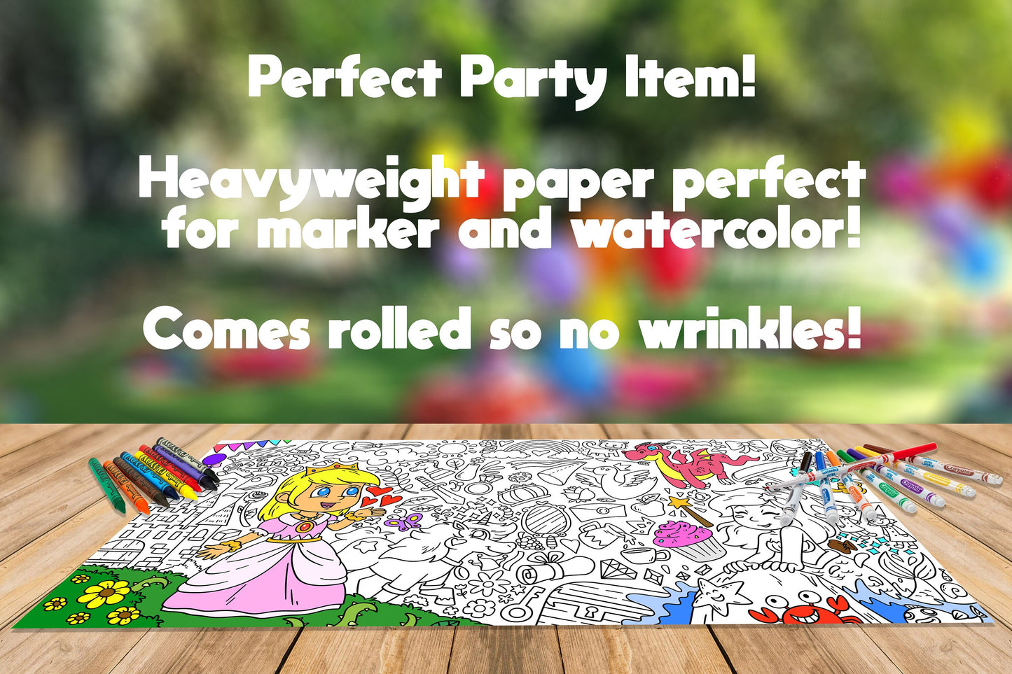 Princess Coloring Sheet, Jumbo Coloring Book Page, Fantasy Theme Giant Coloring Poster