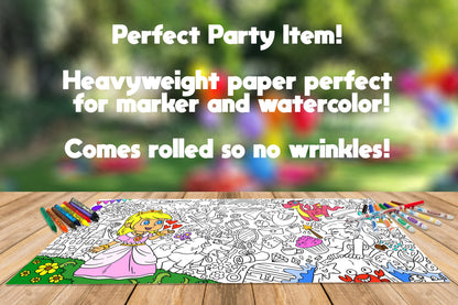 Princess Coloring Sheet, Jumbo Coloring Book Page, Fantasy Theme Giant Coloring Poster