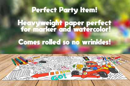 Racecar Coloring Sheet, Jumbo Coloring Book Page, Animal Theme Giant Coloring Poster