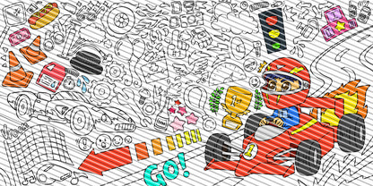 Racecar Coloring Sheet, Jumbo Coloring Book Page, Animal Theme Giant Coloring Poster