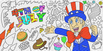 4th of July Coloring Sheet, Jumbo Coloring Book Page, Holiday Theme Giant Coloring Poster