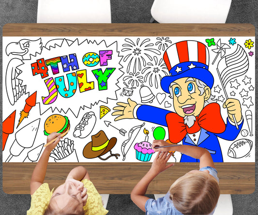 4th of July Coloring Sheet, Jumbo Coloring Book Page, Holiday Theme Giant Coloring Poster