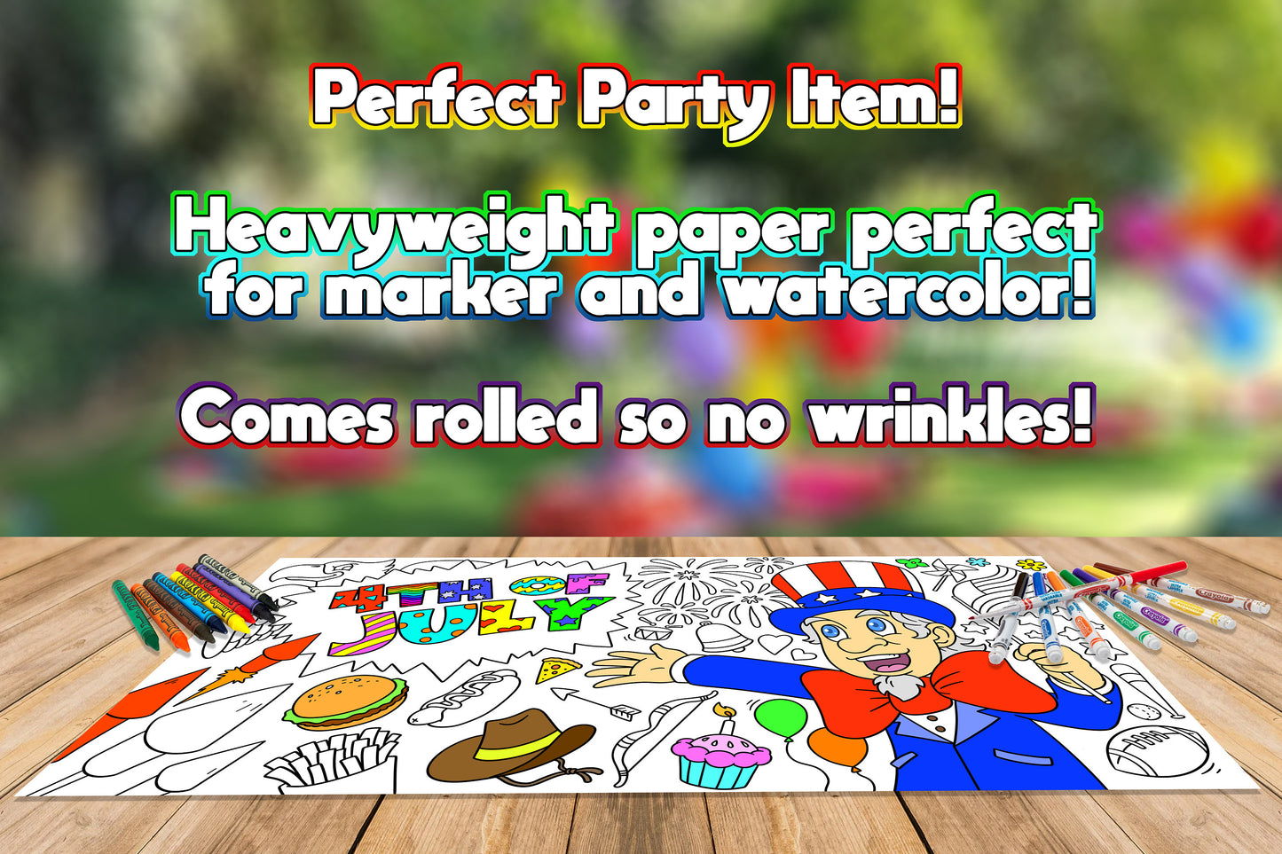 4th of July Coloring Sheet, Jumbo Coloring Book Page, Holiday Theme Giant Coloring Poster