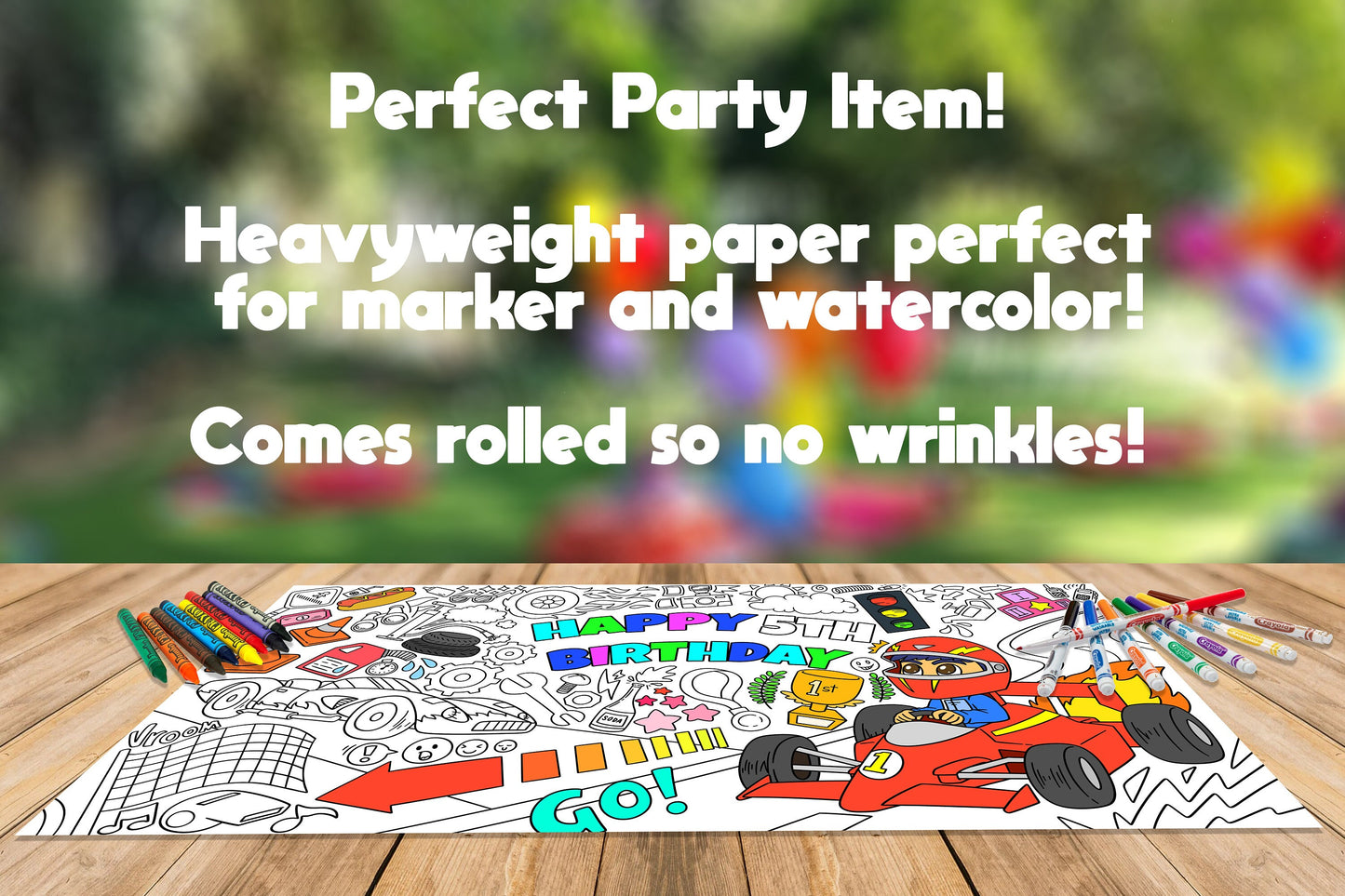 Race Car Theme Coloring Page, Personalized, Customized Birthday Coloring Sheet, Jumbo Coloring Book Pages