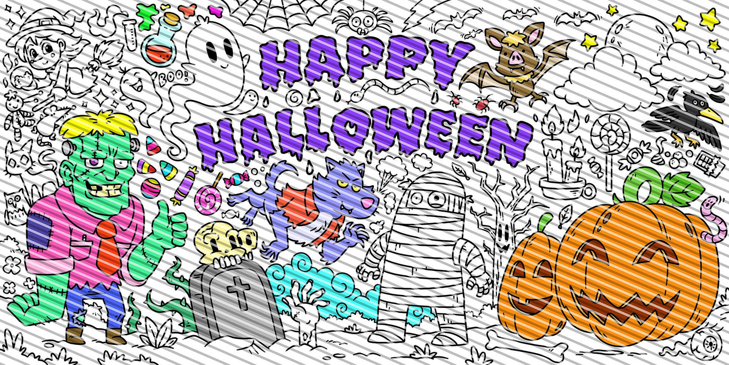 Halloween Theme Coloring Sheet, Jumbo Coloring Book Page, Holiday Theme Giant Coloring Poster