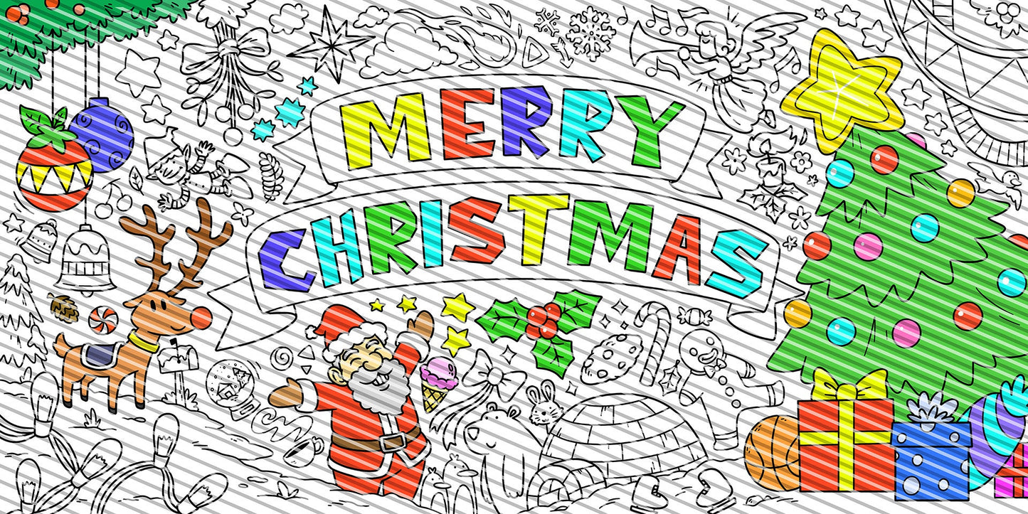 Merry Christmas Coloring Sheet, Jumbo Coloring Book Page, Holiday Theme Giant Coloring Poster