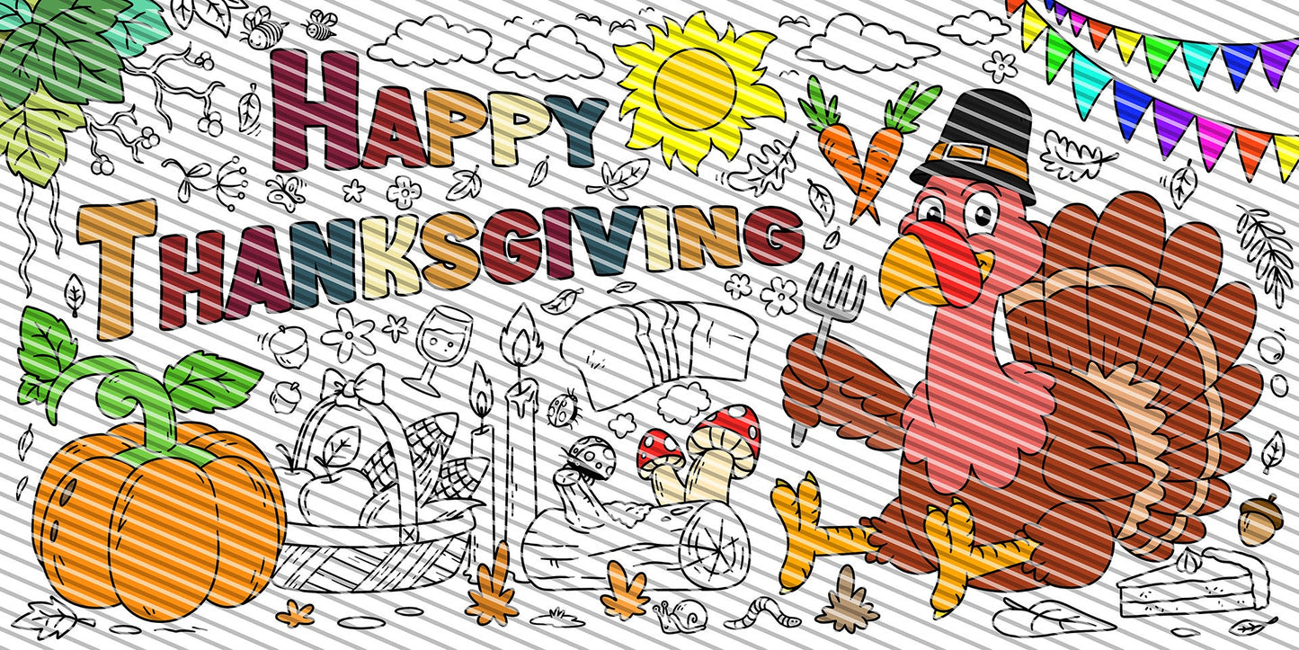 Thanksgiving Theme Coloring Sheet, Jumbo Coloring Book Page, Holiday Theme Giant Coloring Poster