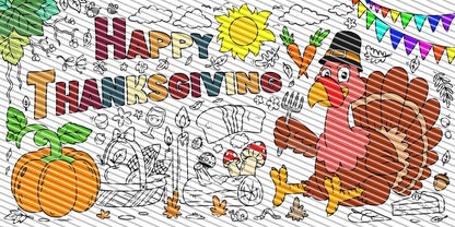 Thanksgiving Theme Coloring Sheet, Jumbo Coloring Book Page, Holiday Theme Giant Coloring Poster