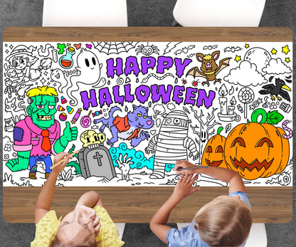 Halloween Theme Coloring Sheet, Jumbo Coloring Book Page, Holiday Theme Giant Coloring Poster