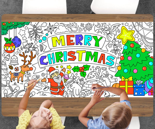 Merry Christmas Coloring Sheet, Jumbo Coloring Book Page, Holiday Theme Giant Coloring Poster