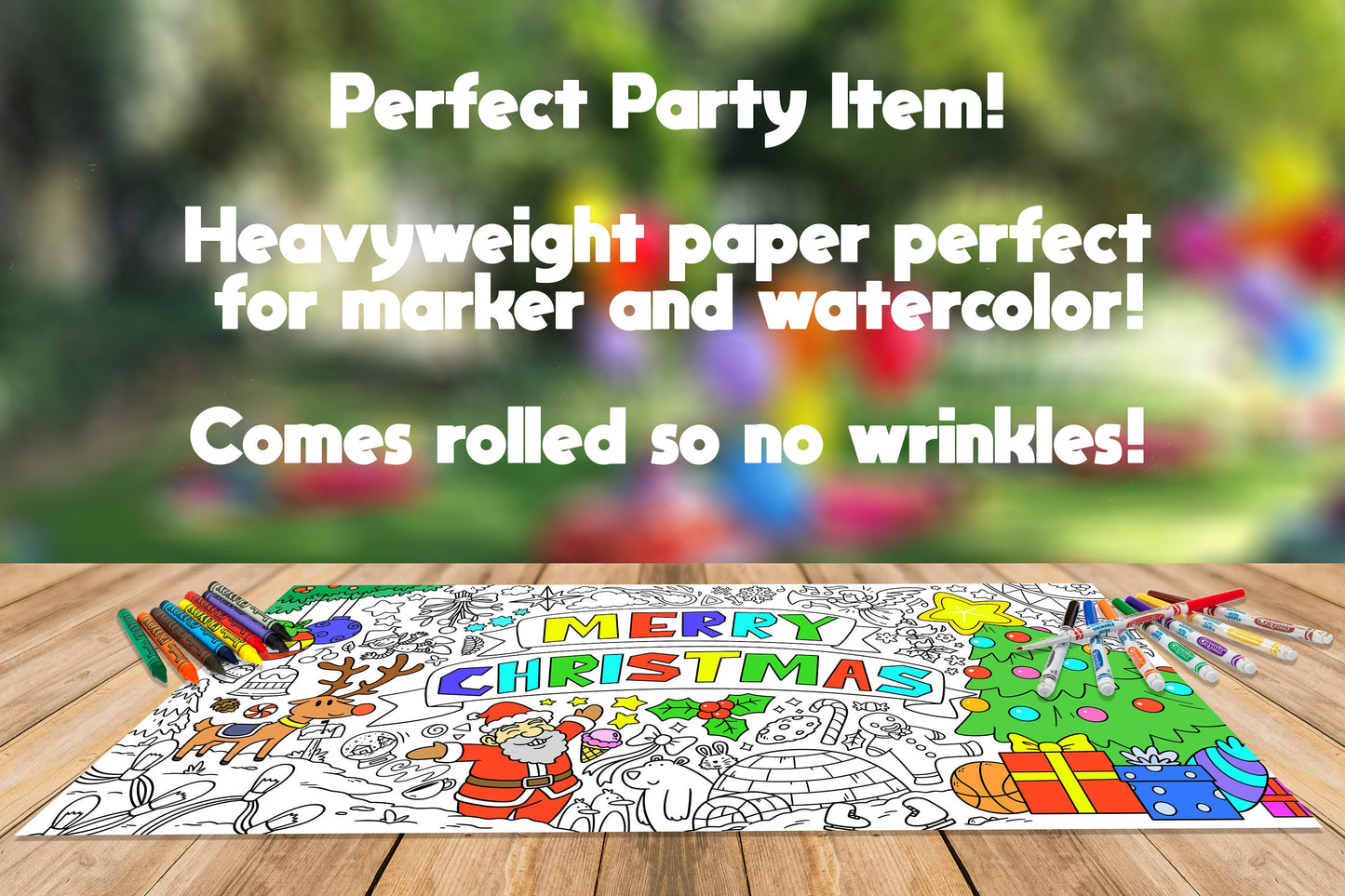 Merry Christmas Coloring Sheet, Jumbo Coloring Book Page, Holiday Theme Giant Coloring Poster