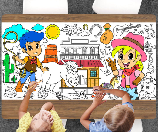 Wild West Theme Coloring Sheet, Jumbo Coloring Book Page, Holiday Theme Giant Coloring Poster