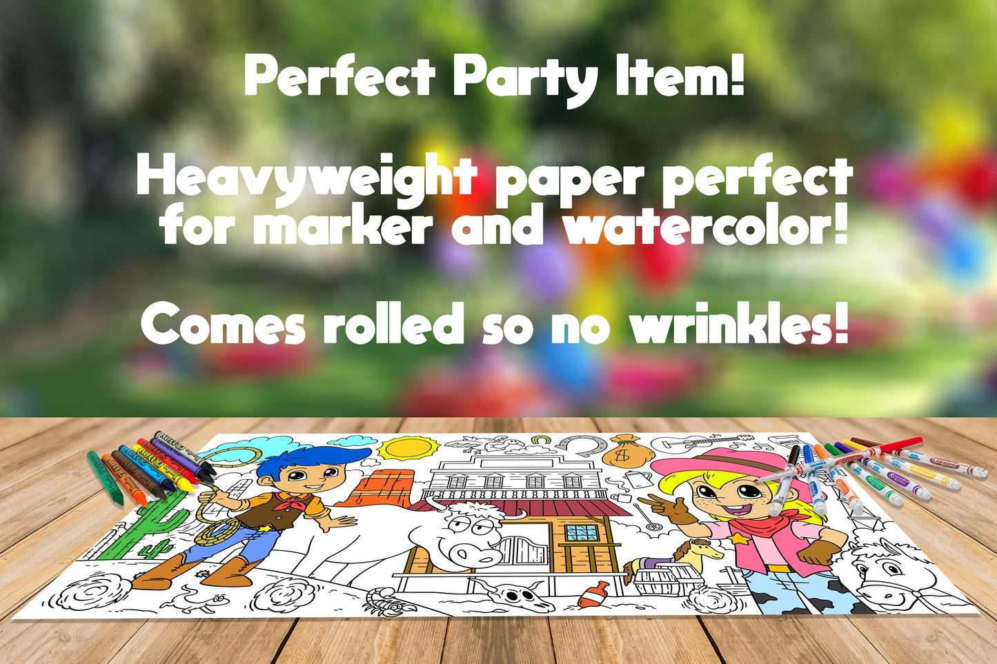 Wild West Theme Coloring Sheet, Jumbo Coloring Book Page, Holiday Theme Giant Coloring Poster