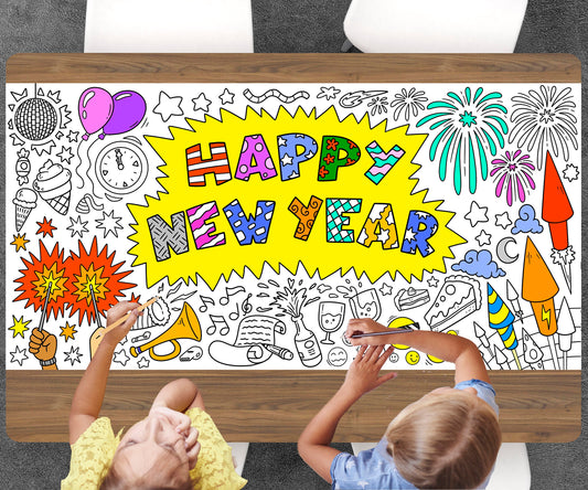 New Year Theme Coloring Sheet, Jumbo Coloring Book Page, Holiday Theme Giant Coloring Poster