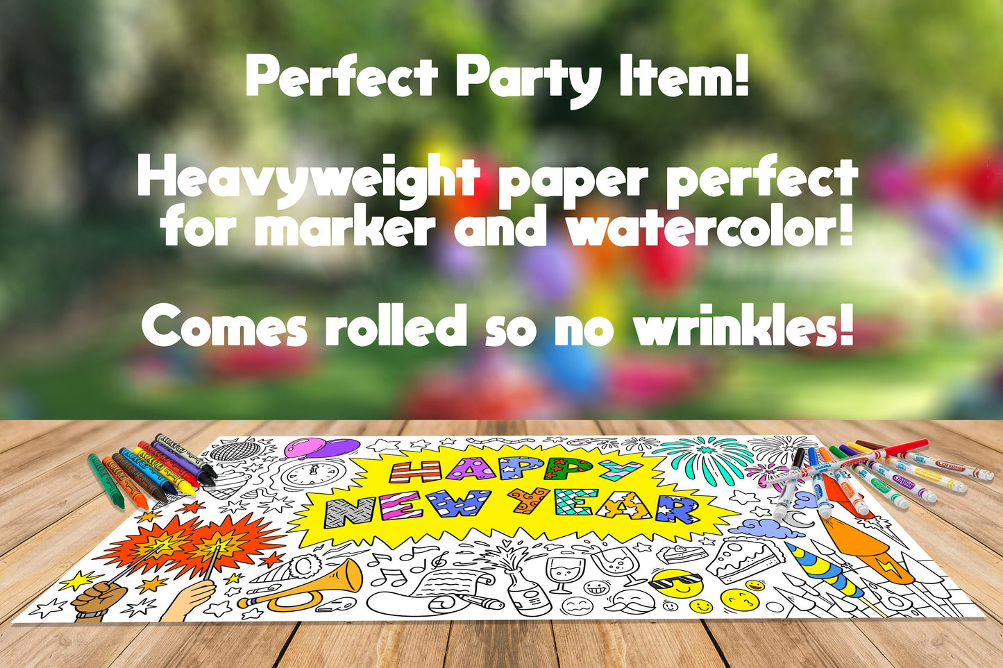 New Year Theme Coloring Sheet, Jumbo Coloring Book Page, Holiday Theme Giant Coloring Poster