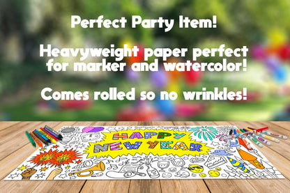 New Year Theme Coloring Sheet, Jumbo Coloring Book Page, Holiday Theme Giant Coloring Poster