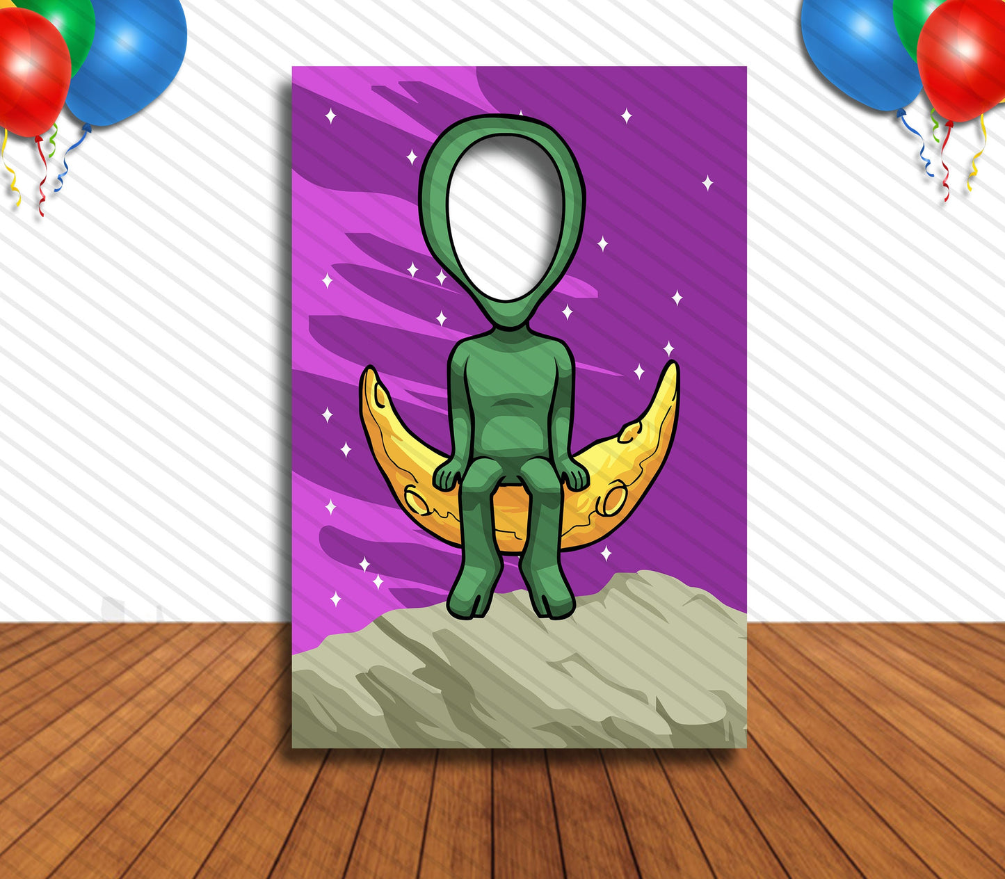 Alien Theme Face Cutout, 24x36" Photo Stand-in, Party Selfie Photo Prop
