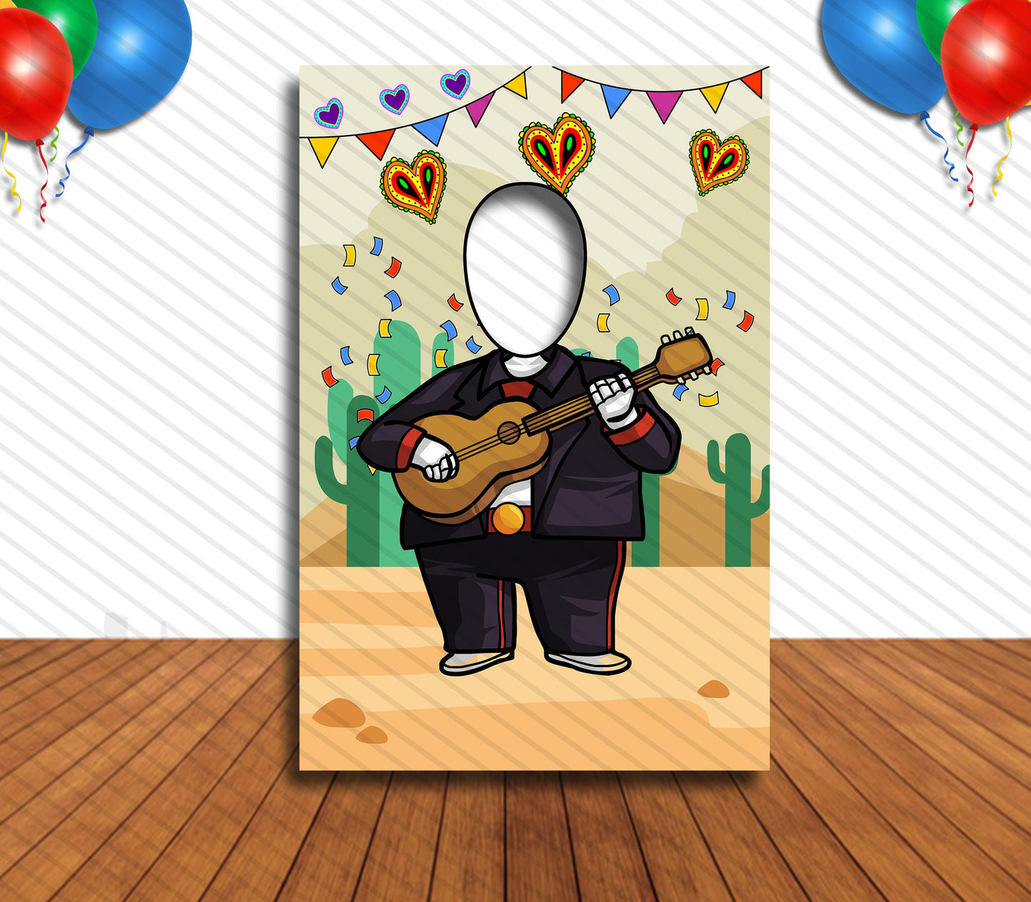 Mariachi Theme Face Cutout, 24x36" Photo Stand-in, Party Selfie Photo Prop