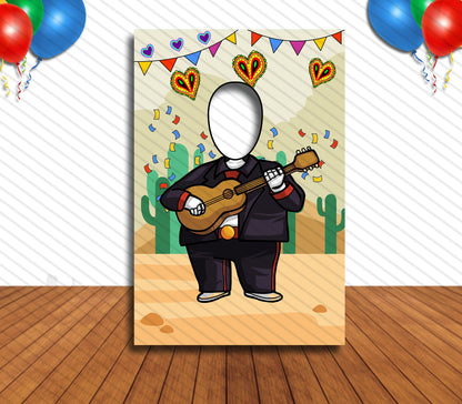 Mariachi Theme Face Cutout, 24x36" Photo Stand-in, Party Selfie Photo Prop