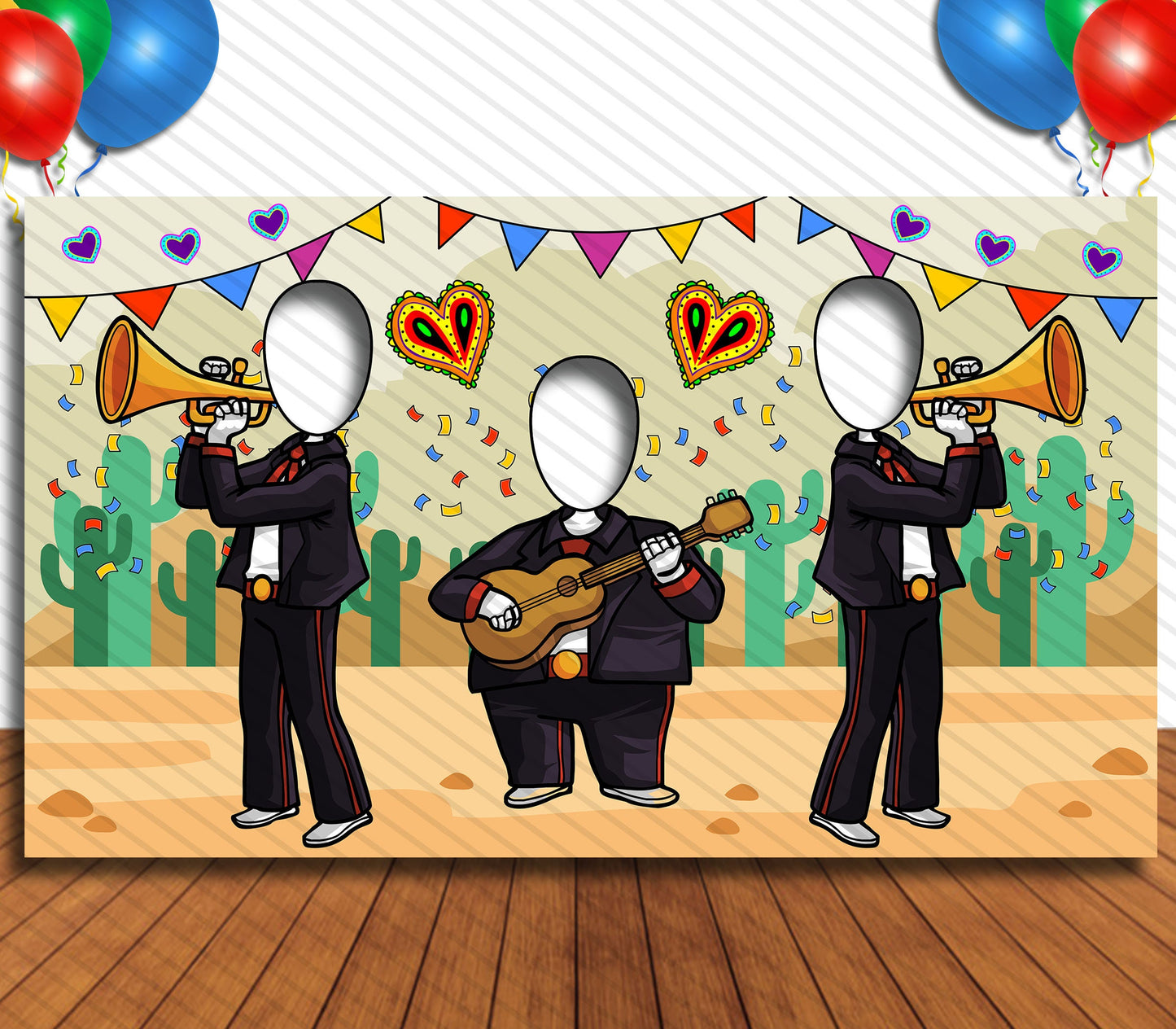 Mariachi Theme Face Cutout, 42x72" Photo Stand-in, Party Selfie Photo Prop