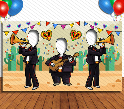 Mariachi Theme Face Cutout, 42x72" Photo Stand-in, Party Selfie Photo Prop