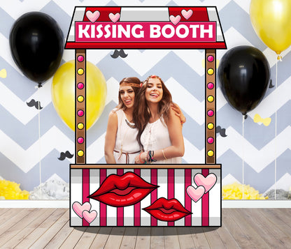 Pink Hearts and Red Lips, Kissing Booth Photo Frame, Valentines Day, Wedding, Engagement Party, Selfie Photo Prop Frame