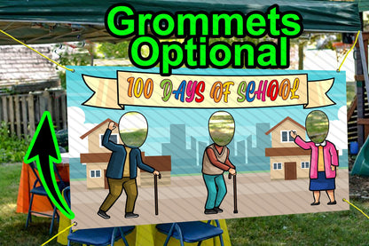 100 Days of School Theme Face Cutout, 42x72" Photo Stand-in, Party Selfie Photo Prop