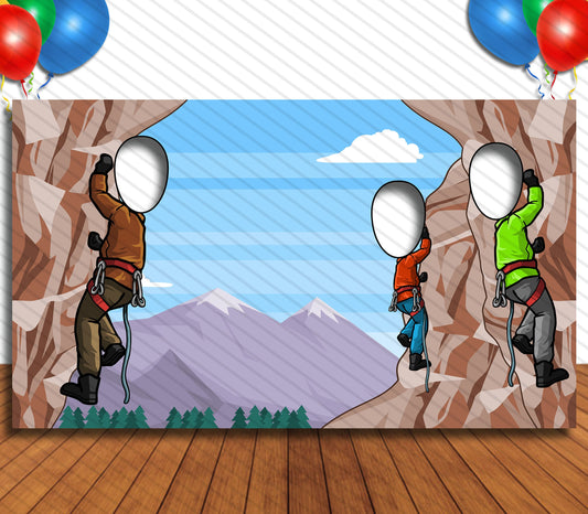 Mountain Climbing Theme Face Cutout, 42x72" Photo Stand-in, Party Selfie Photo Prop