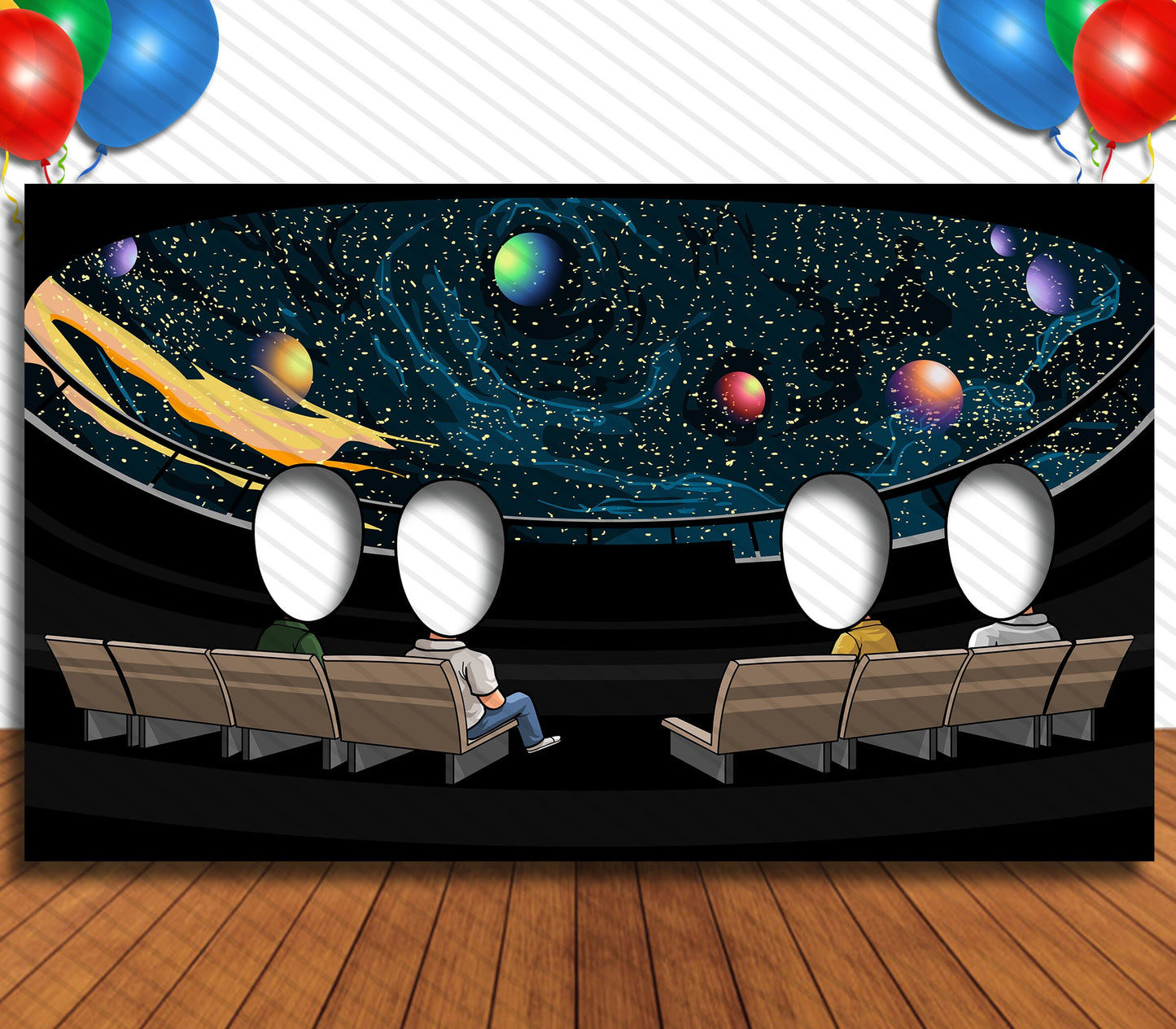 Planetarium Theme Face Cutout, 42x72" Photo Stand-in, Party Selfie Photo Prop