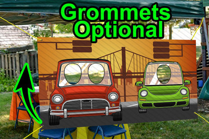 Cars on a Bridge Theme Face Cutout, 42x72" Photo Stand-in, Party Selfie Photo Prop