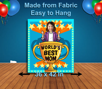 World's Best Mom V1, Face Cutout, 36x42" Photo Stand-in, Party Selfie Photo Prop