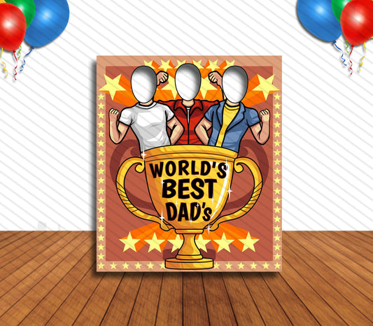 World's Best Dad's Theme Face Cutout, 36x42" Photo Stand-in, Party Selfie Photo Prop
