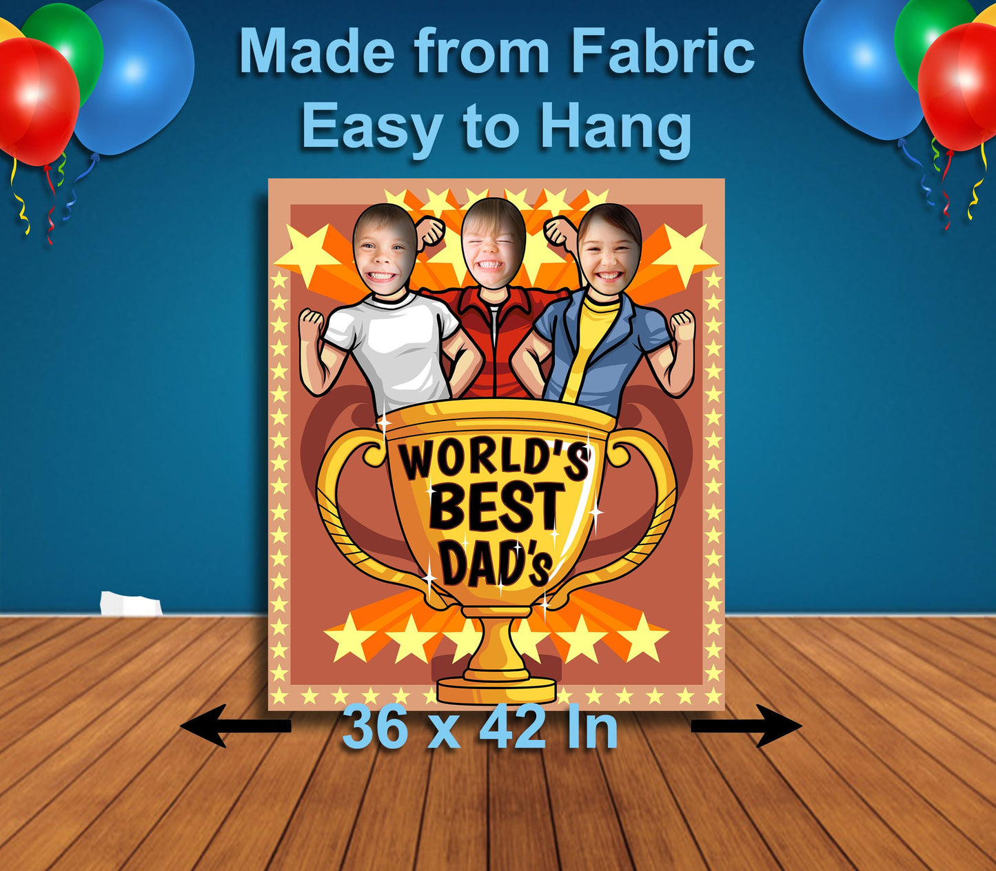 World's Best Dad's Theme Face Cutout, 36x42" Photo Stand-in, Party Selfie Photo Prop