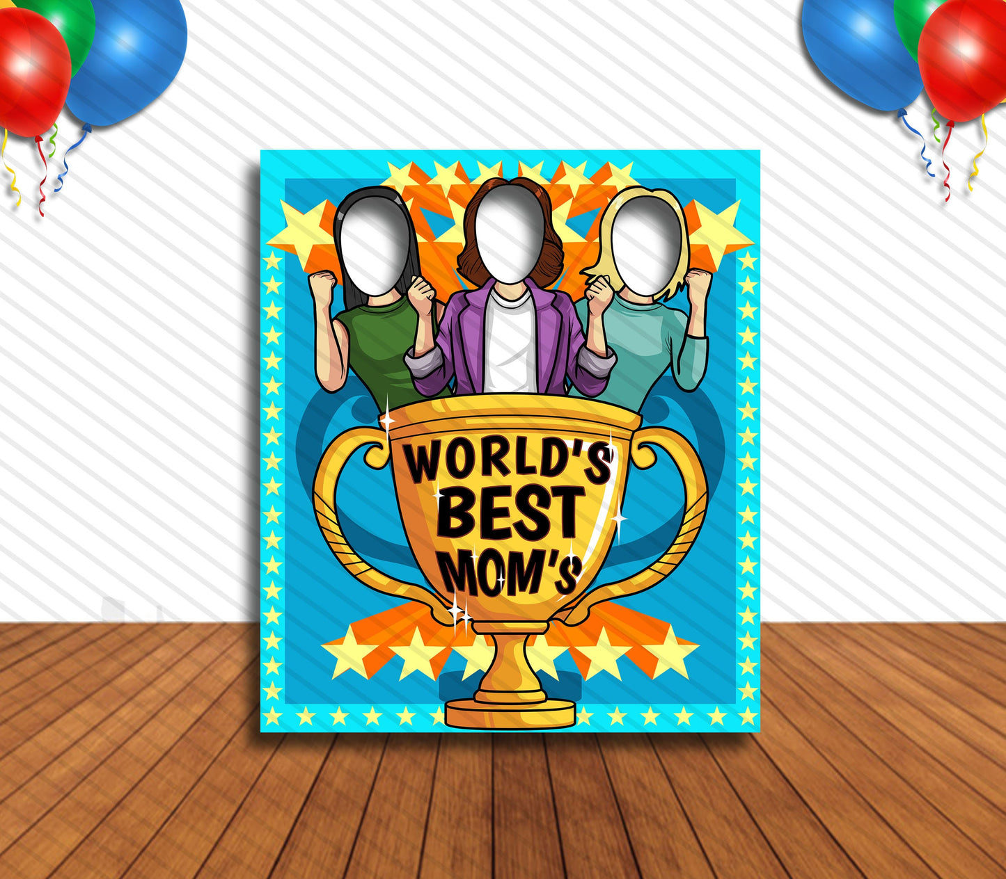 World's Best Mom's Theme Face Cutout, 36x42" Photo Stand-in, Party Selfie Photo Prop