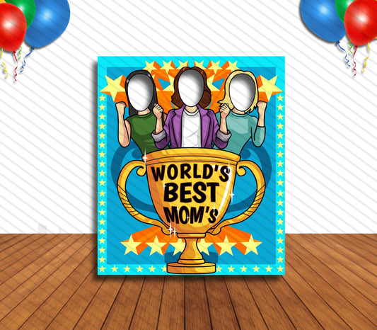 World's Best Mom's Theme Face Cutout, 36x42" Photo Stand-in, Party Selfie Photo Prop