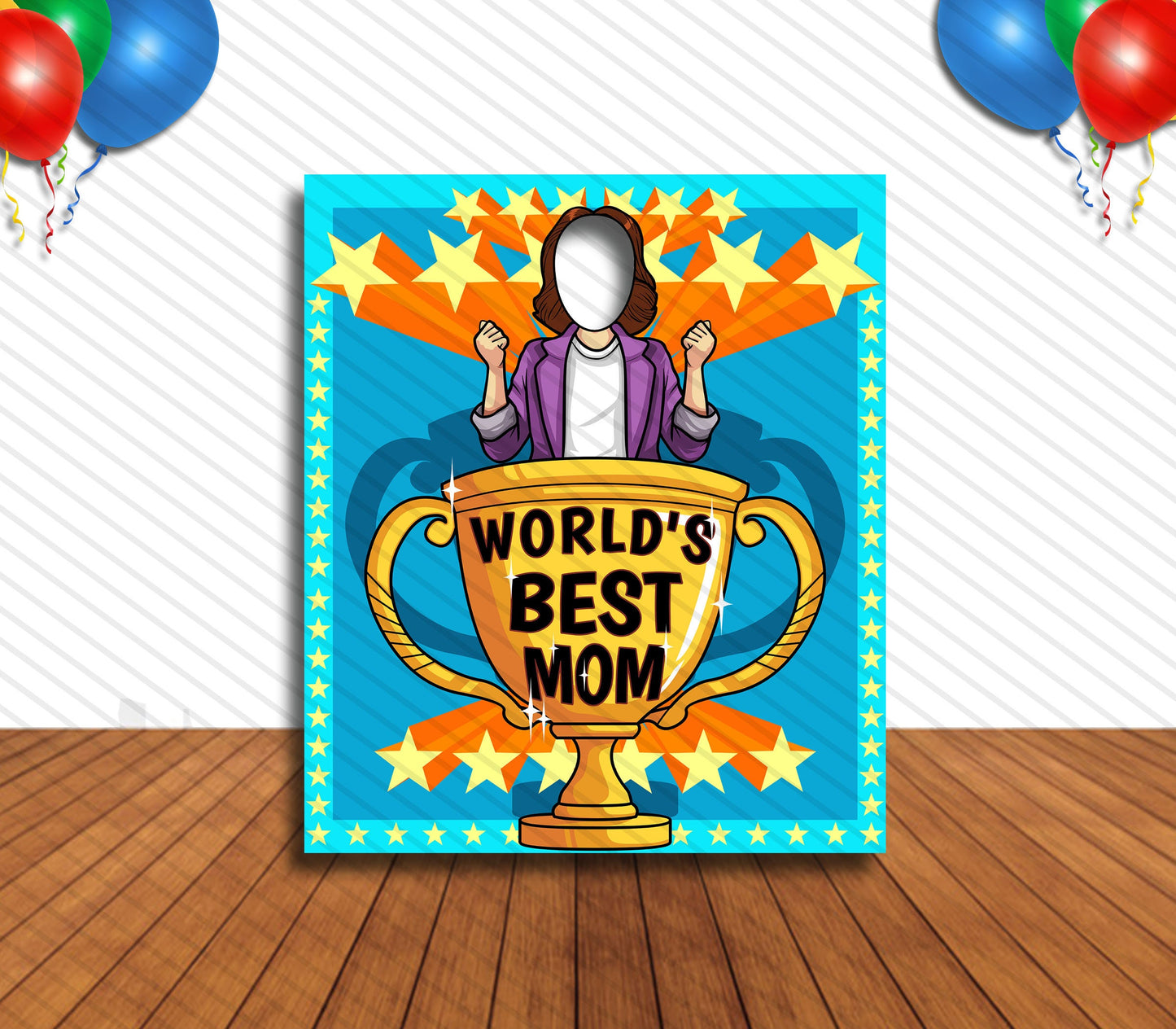 World's Best Mom V1, Face Cutout, 36x42" Photo Stand-in, Party Selfie Photo Prop