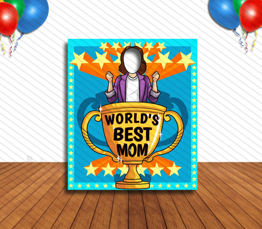 World's Best Mom V1, Face Cutout, 36x42" Photo Stand-in, Party Selfie Photo Prop