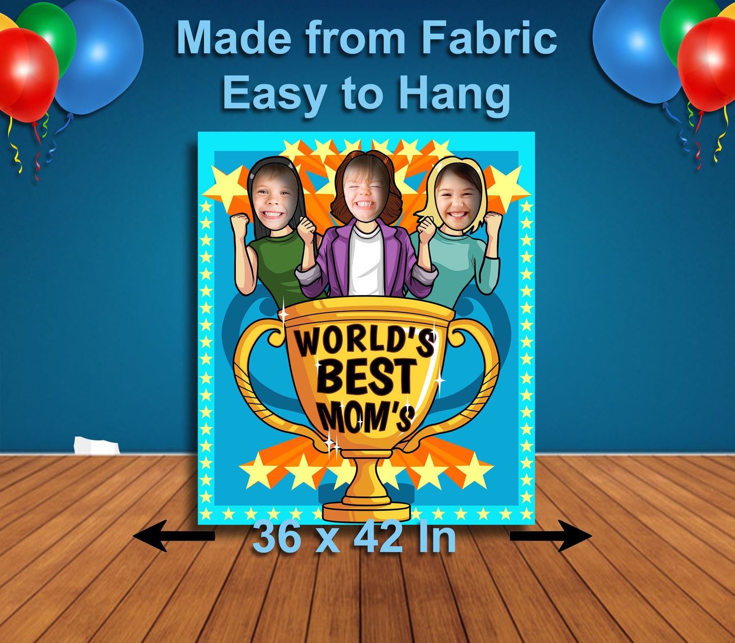 World's Best Mom's Theme Face Cutout, 36x42" Photo Stand-in, Party Selfie Photo Prop