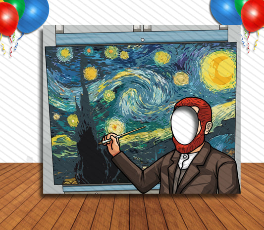 Van Gogh Painting, The Starry Night Sky, Hole in Face Cutout, 36x42" Stand-In Banner, Party Selfie  Photo Prop, Theme Party Decoration