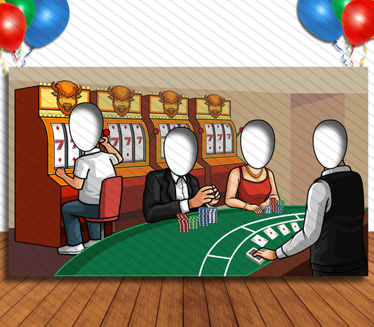 Casino Theme Face Cutout, 42x72" Photo Stand-in, Party Selfie Photo Prop