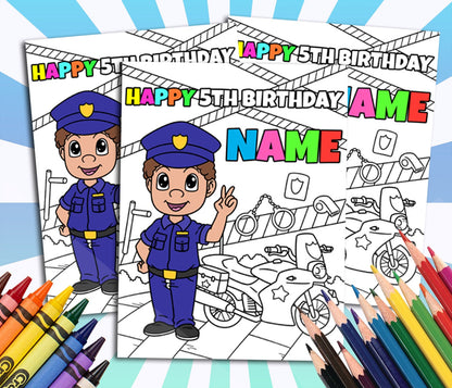 Police Happy Birthday Coloring pages, Custom, Personalized Party Décor