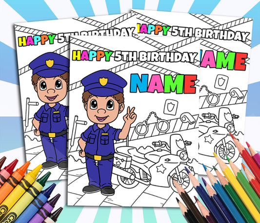 Police Happy Birthday Coloring pages, Custom, Personalized Party Décor