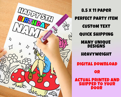 Fairy Happy Birthday Coloring pages, Custom, Fairy Theme Party, Personalized Party Supplies Décor